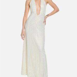 WeWoreWhat - White Backless Crystal Spandex Halter Dress